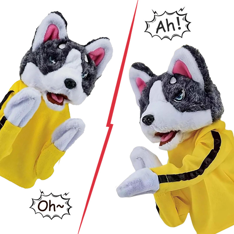 Interactive Squeaky Plush Dog Toy - Gants Kung Fu Husky pour enfants,